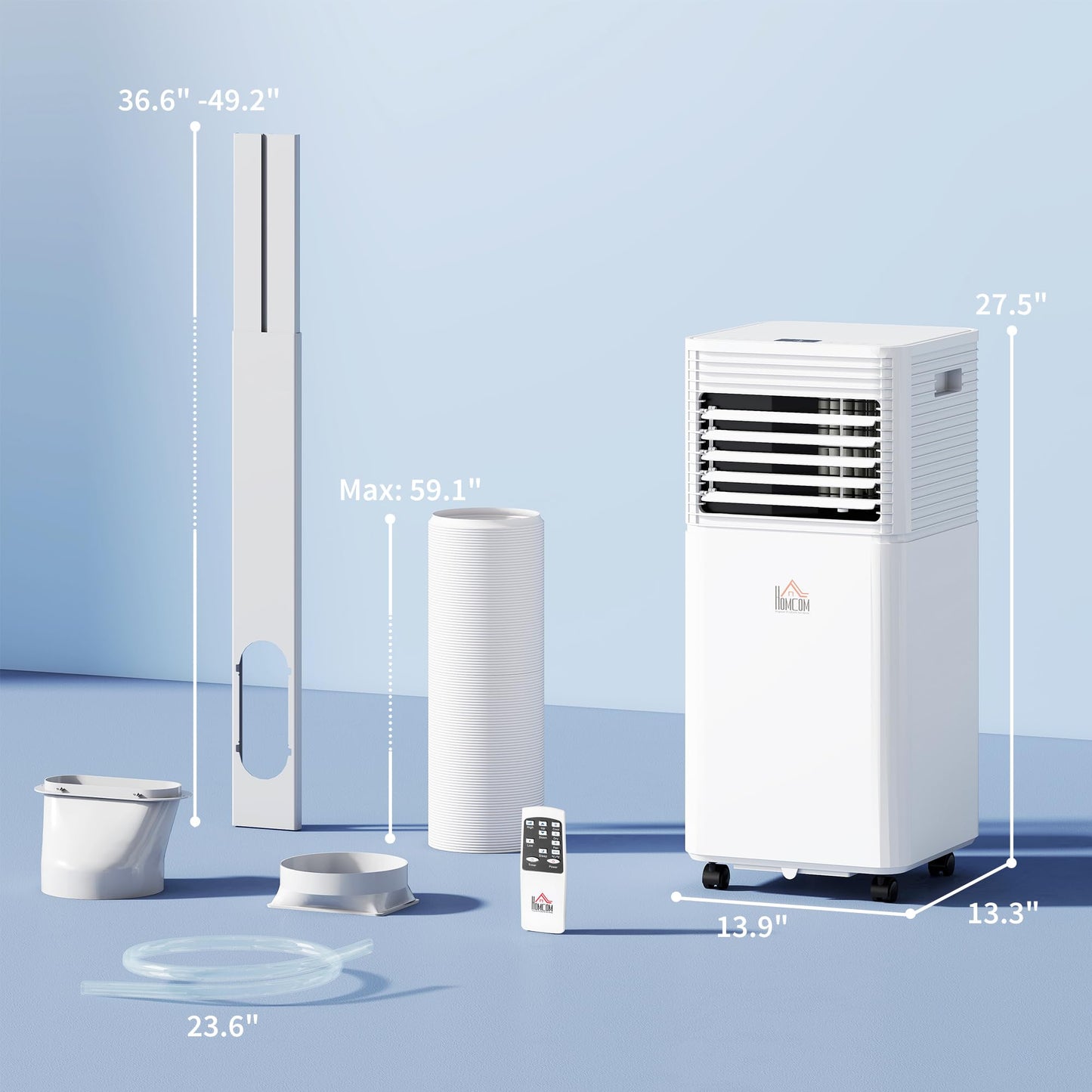 HOMCOM 10000 BTU Mobile Portable Air Conditioner for Rooms Up to 441 Sq.Ft., 4-in-1 AC Unit with Cooling, Dehumidifier, Fan, Sleep Mode, Remote, 24H Timer, LED Display, Window Installation Kit, White
