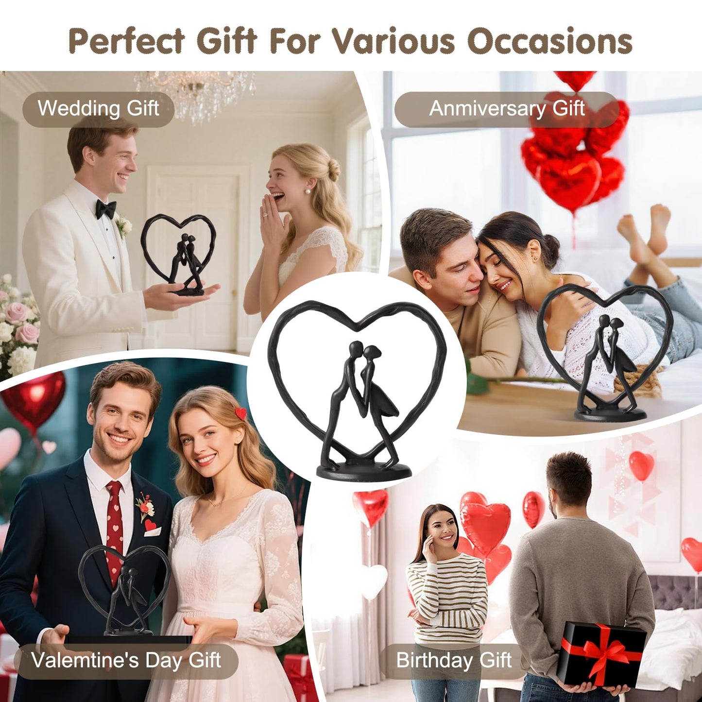 Sipujade Iron Anniversary Wedding Gifts for Wife/Her/Him,Wedding Gifts for Couples,Valentine's Day,Birthday,6th Anniversary Keepsake,Handcrafted Iron Couple Statue Decor