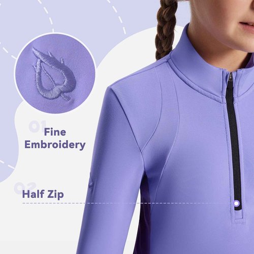 baleaf Girls Fleece Equestrian Clothing, Full Seat Riding Pants and Long Sleeve Shirts(Purple, XS)