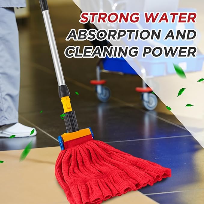 Hushee 12 Pack Large Microfiber Tube Mop Heads 18 oz Heavy Duty Commercial Industrial Wet Mop Head Refill Reusable Machine Washable Looped End Mopheads for Hardwood, Tile, Laminate Floors (Red)