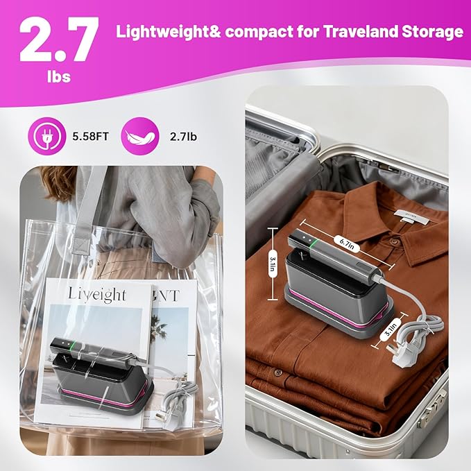 travel steamer for clothes portable mini, 125ml Water Tank, 30S Fast Heat-Up, 180° Swivel Handle, 110v with LCD Display, Powerful Wrinkle Remover for Home, Office, Traveling