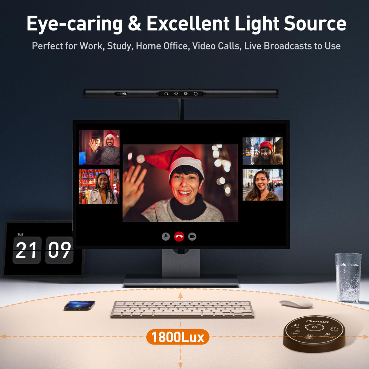 AmazLit Desk Lamp for Home Office, Desk Light with Clamp, Office Lamp with Remote & Gesture Sensing, Monitor Light Bar, Adjustable Color Temperature & Brightness, 12W