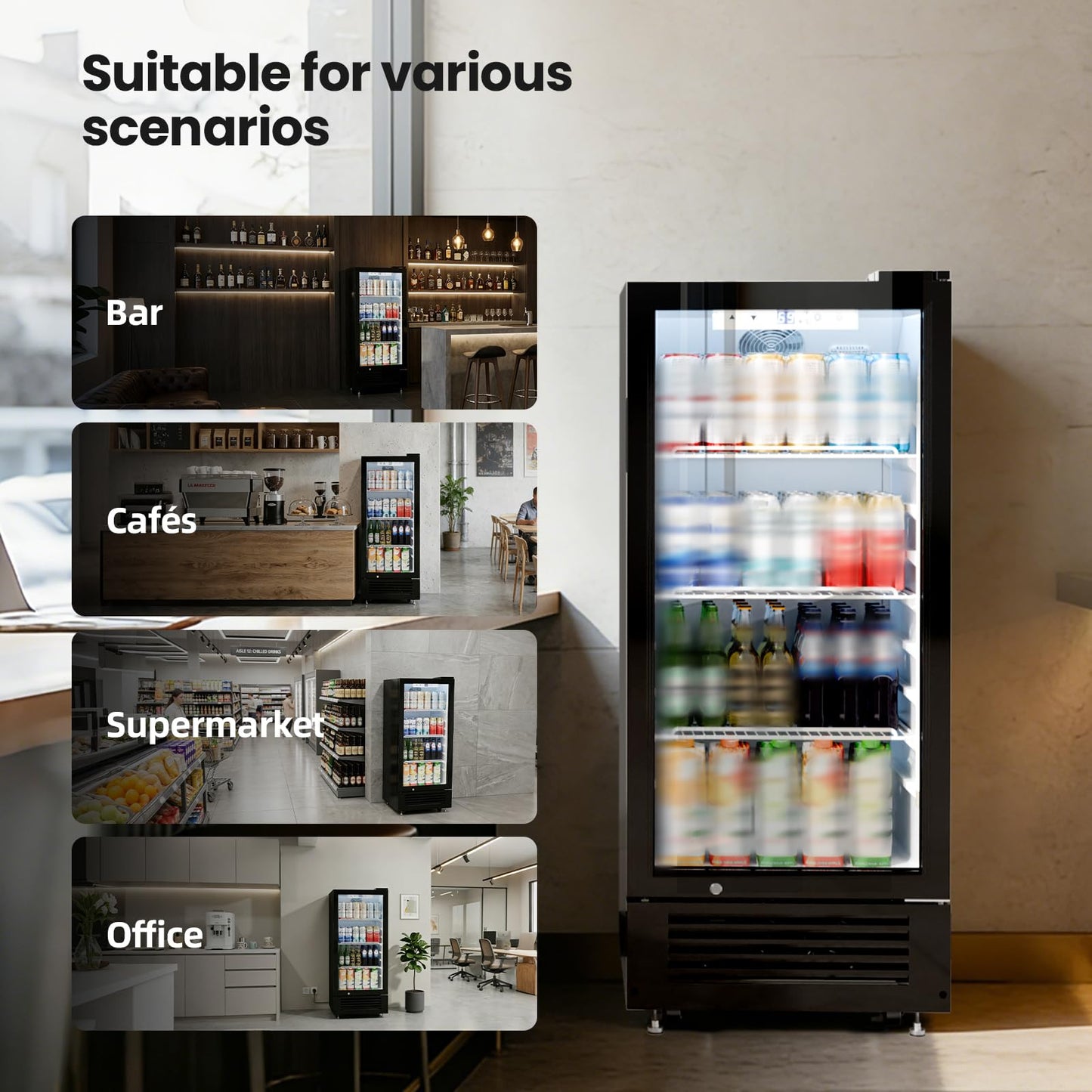 Kismile 6 Cu.Ft Commercial Refrigerator, Beverage Cooler with Wheels, Lock & Key, Adjustable Shelves, Double-Tempered Glass Door Drink Fridge for Bar, Restaurant or Home