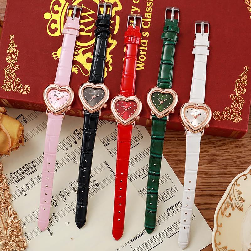 Heart Shape Retro Bracelet Watch for Man Women, Luxe Elegant, Small Dial, Minimalist Design, Chain Strap, Refined Style (Pink)