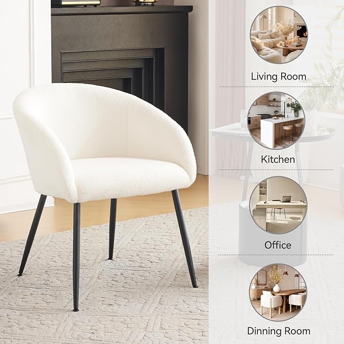 YDcosyfy Modern Small Accent Chair Set of 2, Comfy Sherpa Makeup Vanity Chair with Metal Legs, Decorative Chair no Wheels for Living Room, Dressing Room, Bedroom, White