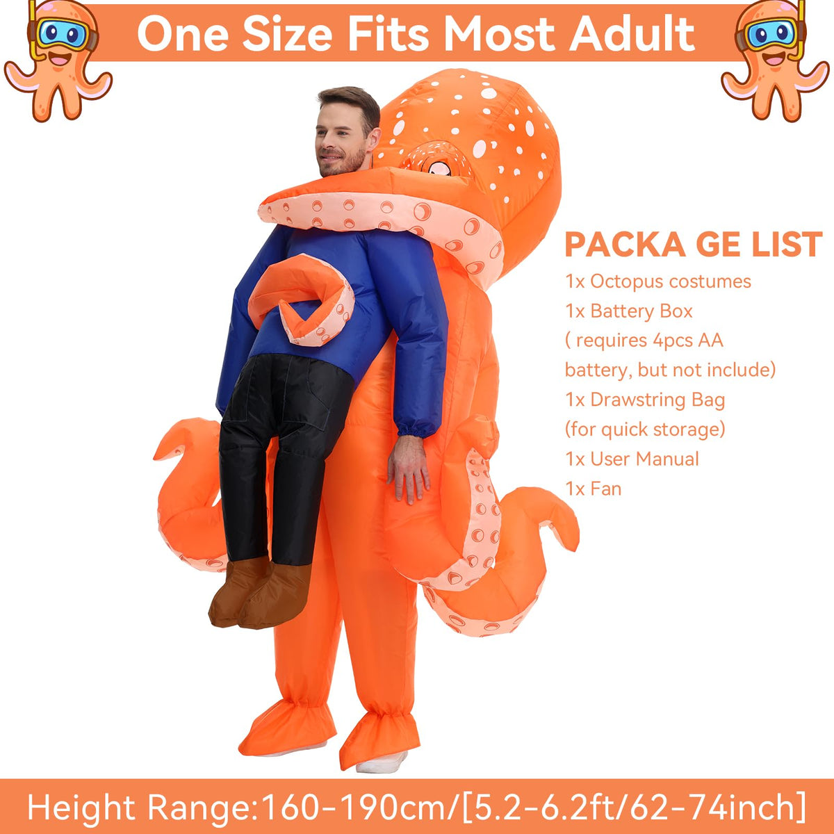 Searhmomo Inflatable Octopus Costume for Adult,Halloween Blow Up Octopus Costume,Funny Animal Inflatable Costume for Men Women Cosplay Party