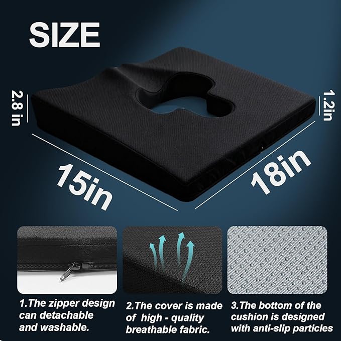 Rivquvi Gel Wheelchair Seat Cushion,Bed Sore Cushions for Butt,hemorrhoid pillow for Chair,Pressure Sore cushion,Memory Foam Butt Pillow,Sciatica,Coccyx,Pressure Ulcer Pain Relief,Washable Cover(Black