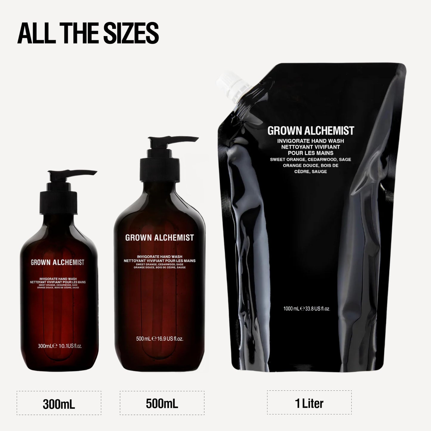 Grown Alchemist Invigorate Hand Wash Refill Pouch, Sweet Orange, Cedarwood, Sage. Soothe, Soap to Cleanse & Nourish Skin, (1L).