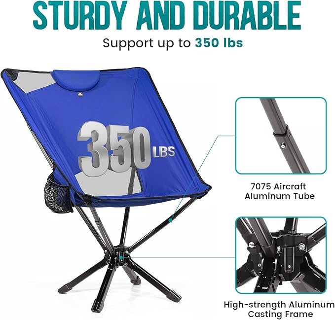 TCEK Portable High Back Camping Chair with Adjustable Height, Small Compact Outdoor Folding Chair for Adults Travel, Riselite Collapsible Lightweight Packable Camp Chairs, Easy Carry and Quick Setup