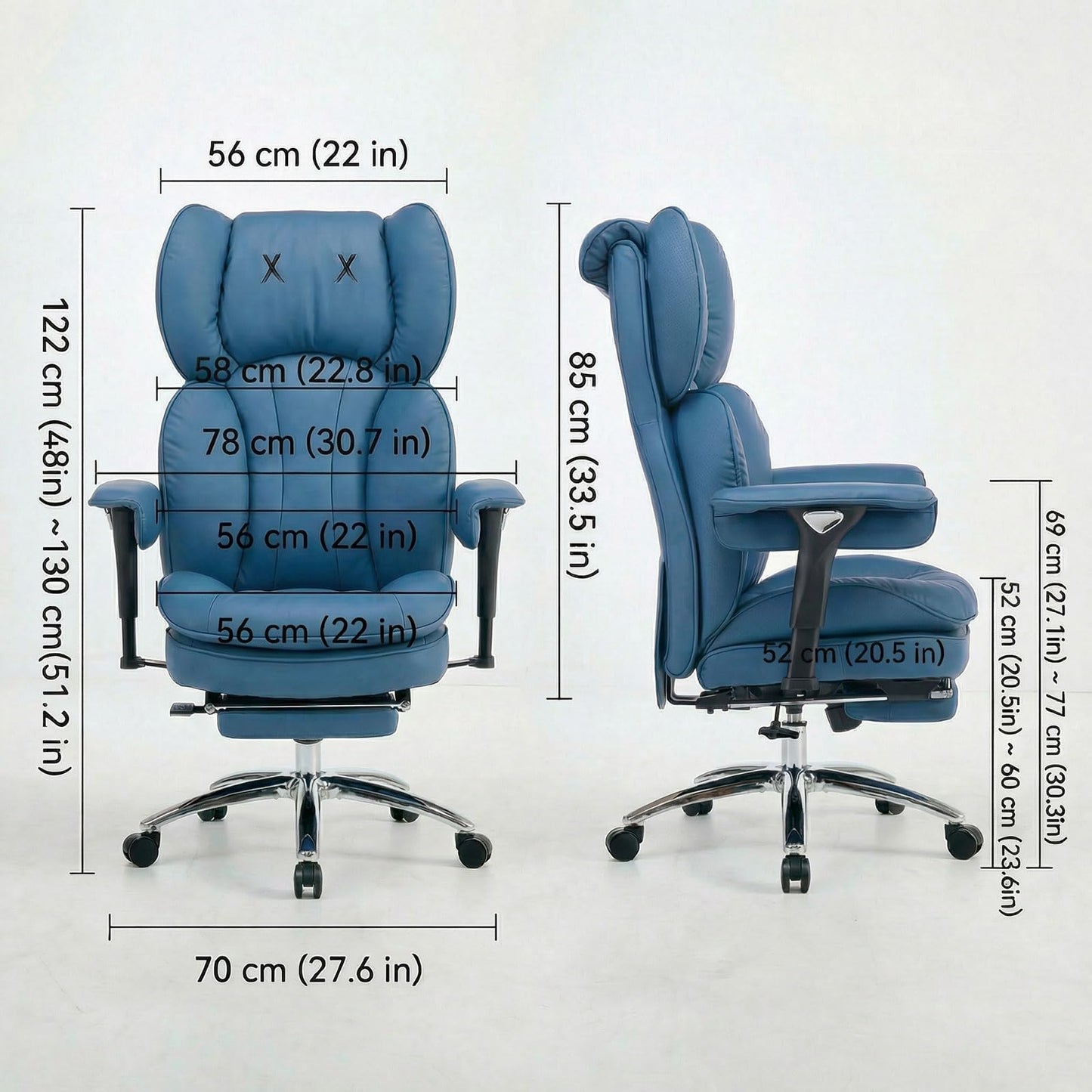 Efomao Big & Tall Executive Office Chair with Footrest - 400lbs Heavy Duty High Back PU Leather Desk Chair, Modern Ergonomic Reclining Computer Chair, Blue