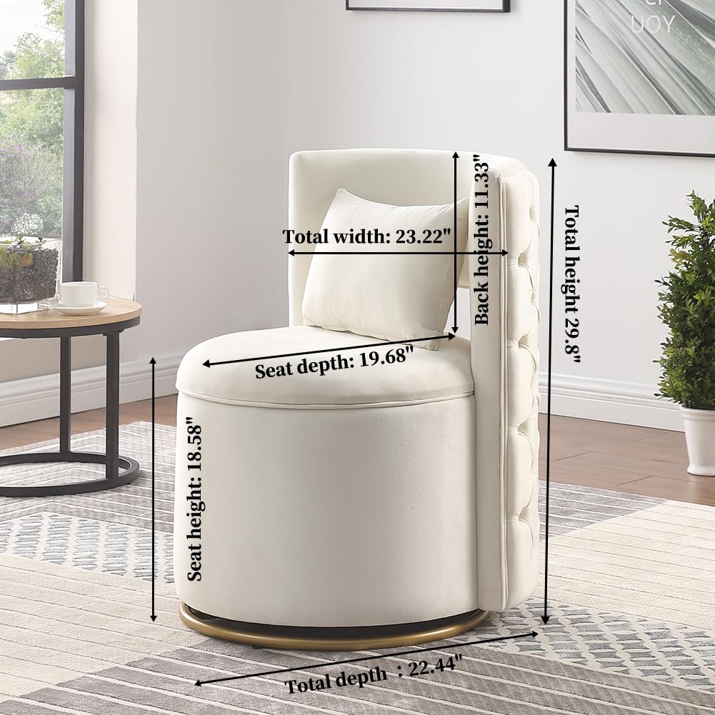 Swivel Accent Chair,Velvet Round Storage Sofa Club Upholstered Barrel Modern Arm Chair for Nursery, Living Room, Hotel, Bedroom, Office, Lounge, Hotel Office (Off White)