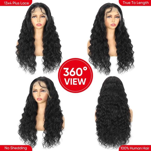CrownGlory Loose Deep Wave Lace Front Wigs Human Hair Pre Plucked 13X4 Transparent Loose Wave Wig with Baby Hair for Women(Natural Color, 30 Inch)