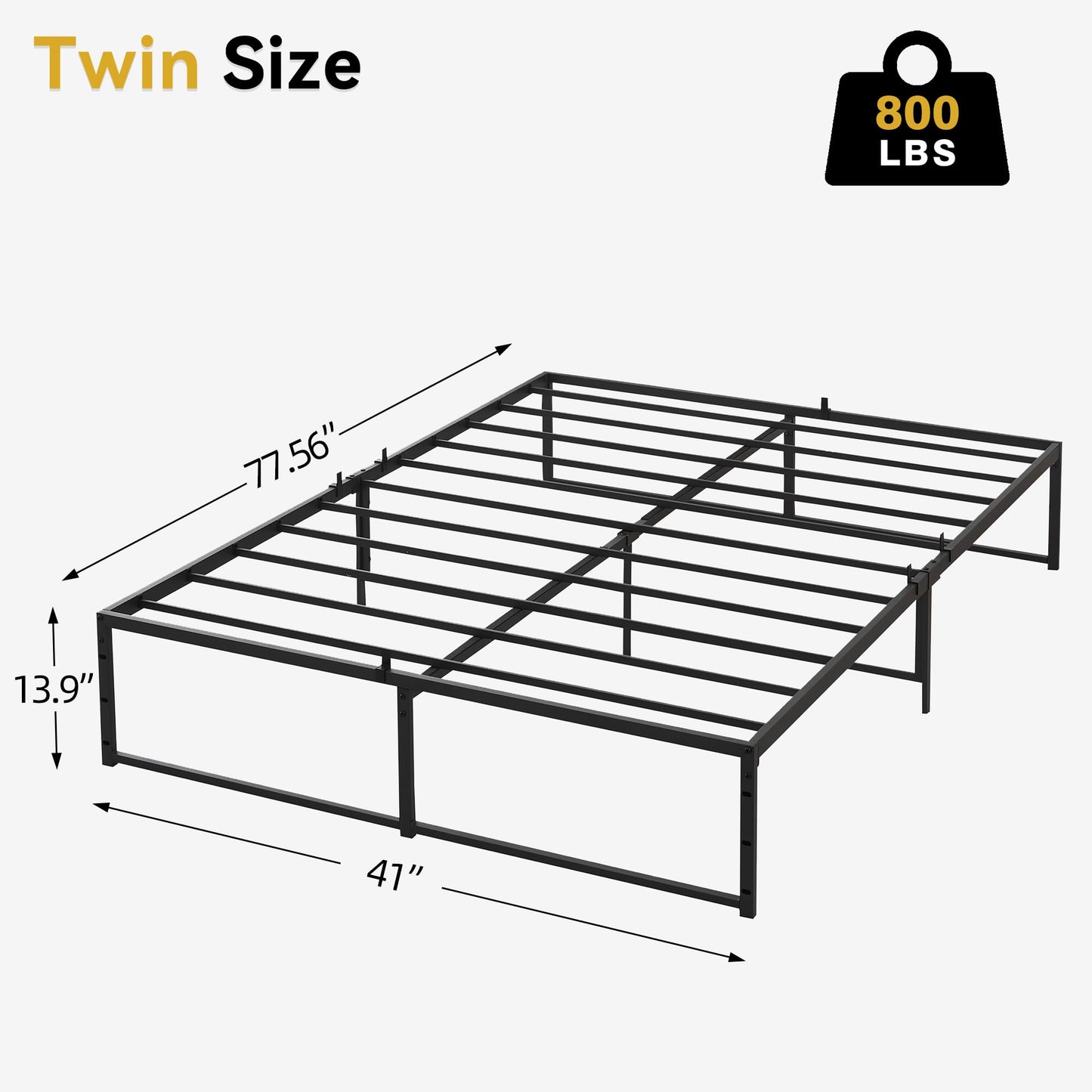 SLEKVERSA 14" Twin Size Metal Bed Frame with 3 in 1 Steel Support, Heavy Duty Metal Twin Platform Bed Frame, No Box Spring Needed, Easy to Assemble for Bedroom Apartment (Twin)