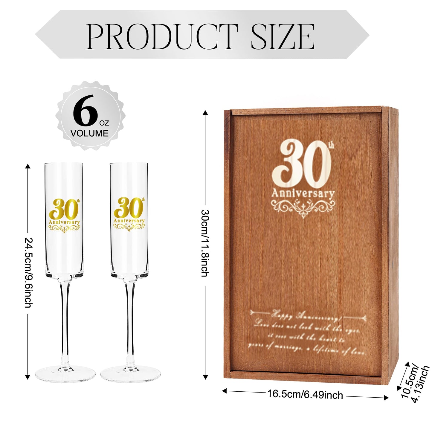 JNDJE 30th Wedding Anniversary for Couple, 30th Anniversary Champange Glasses for Parents, 30th Wedding Anniversary Champange Flute Gift for Grandparents, 30 Years of Anniversary Present