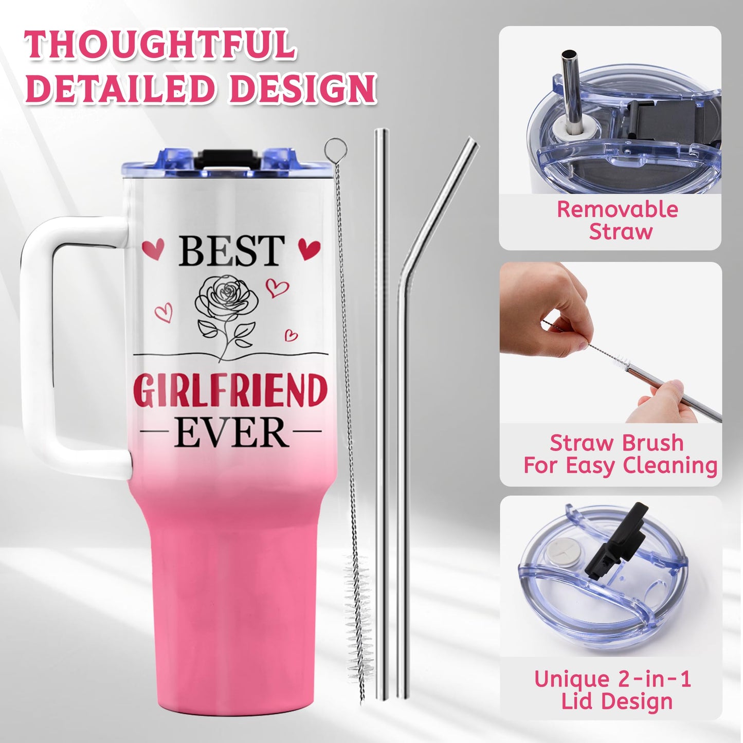 TNASURHUS Birthday Gifts for Girlfriend, 40 Oz Tumbler with Handle, Christmas Valentine's Day Girlfriend Gift for Women, Couple Gifts, Anniversary, I Love You Gifts for Her