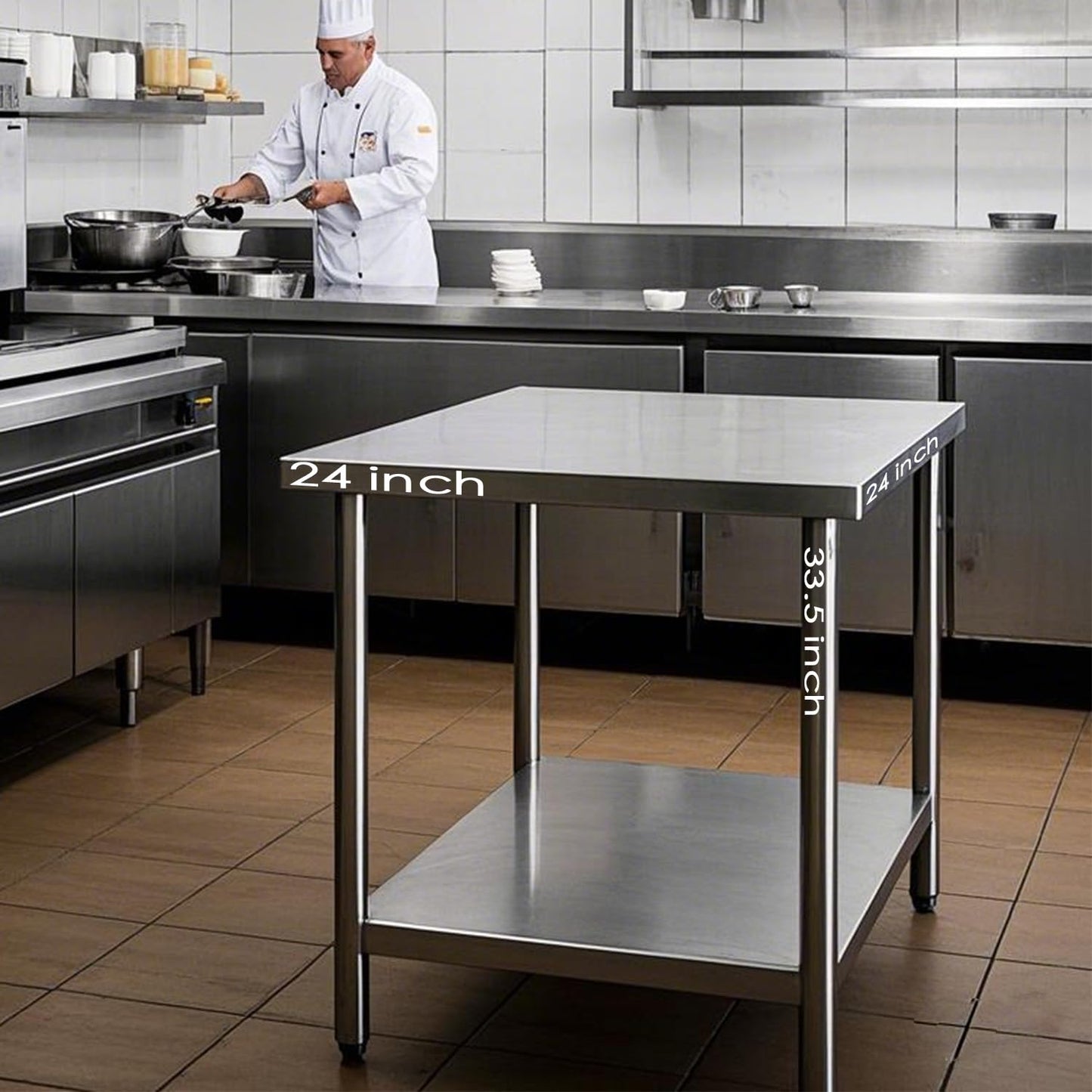 HXCFYP NSF Stainless Steel Table for Prep & Work with Caster 24x24 Inches, Metal Commercial Kitchen Table with Under Shelf and AdjustableTable Foot for Restaurant, Home and Hotel