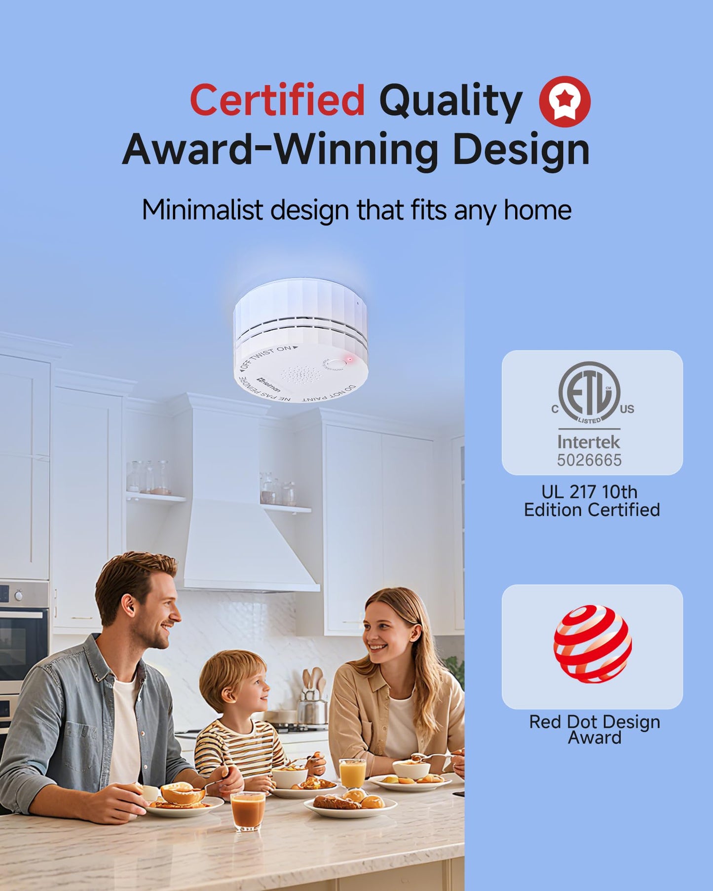 Heiman Smoke Detector, Photoelectric Fire Alarm, 10-Year Battery Powered Smoke Alarms for Home, UL 217 10th Ed. Certified, Portable Small Compact, Test Silence Button & Low Battery Warning, RV, Travel