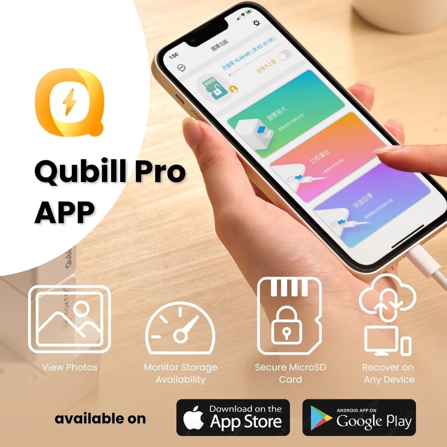 Maktar Mfi-Certified Qubii Duo Usb-C Auto Photo Storage & Iphone Backup Ends Icloud Fees. Free App Apple Android One Button Rest