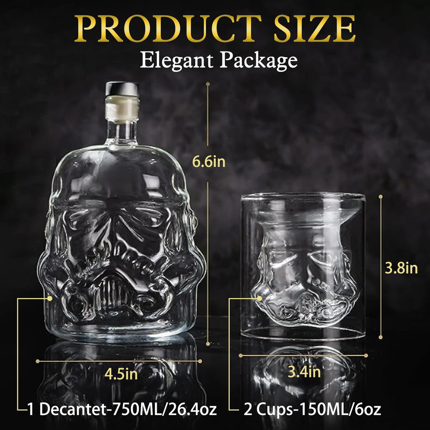 Tfwadmx 750ml Transparent Creative Whisky Decanter, Whiskey Carafe, Set with 2 Wine Glasses (5oz), Whiskey Glasses for Wine Scotch Bourbon, Scotch, Vodka, Christmas Gift for Men Women