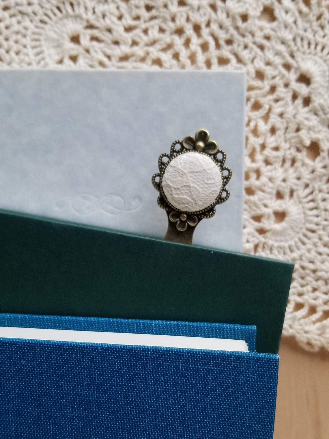 Vintage Inspired Bookmark, Unique Wedding Anniversary Gift (White)
