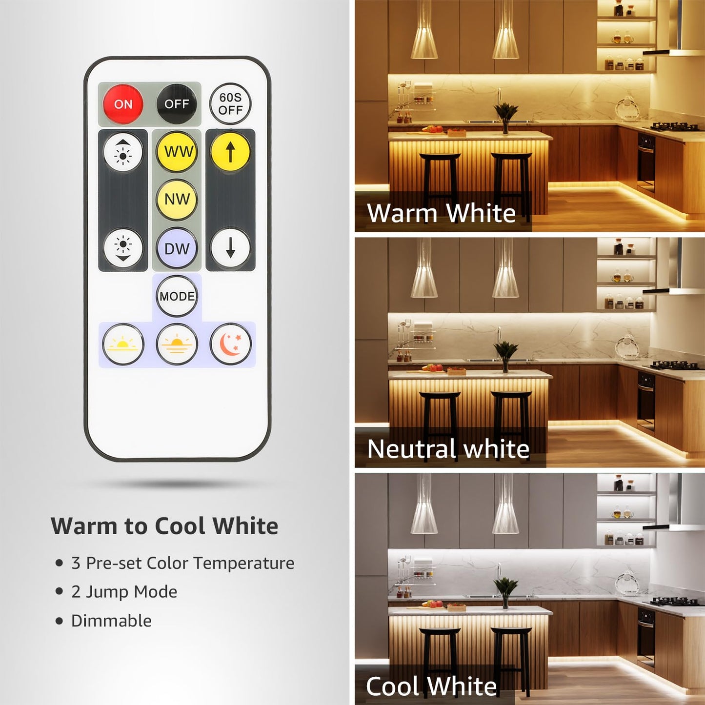 Lepro LED Tunable White Strip Light, Warm to Cool White,32.8ft Dimmable Bright LED Tape Lights, 600 LEDs 2835, Strong 3M Adhesive, Not Cuttable, Suitable for Christmas Decorations, Home, Bedroom