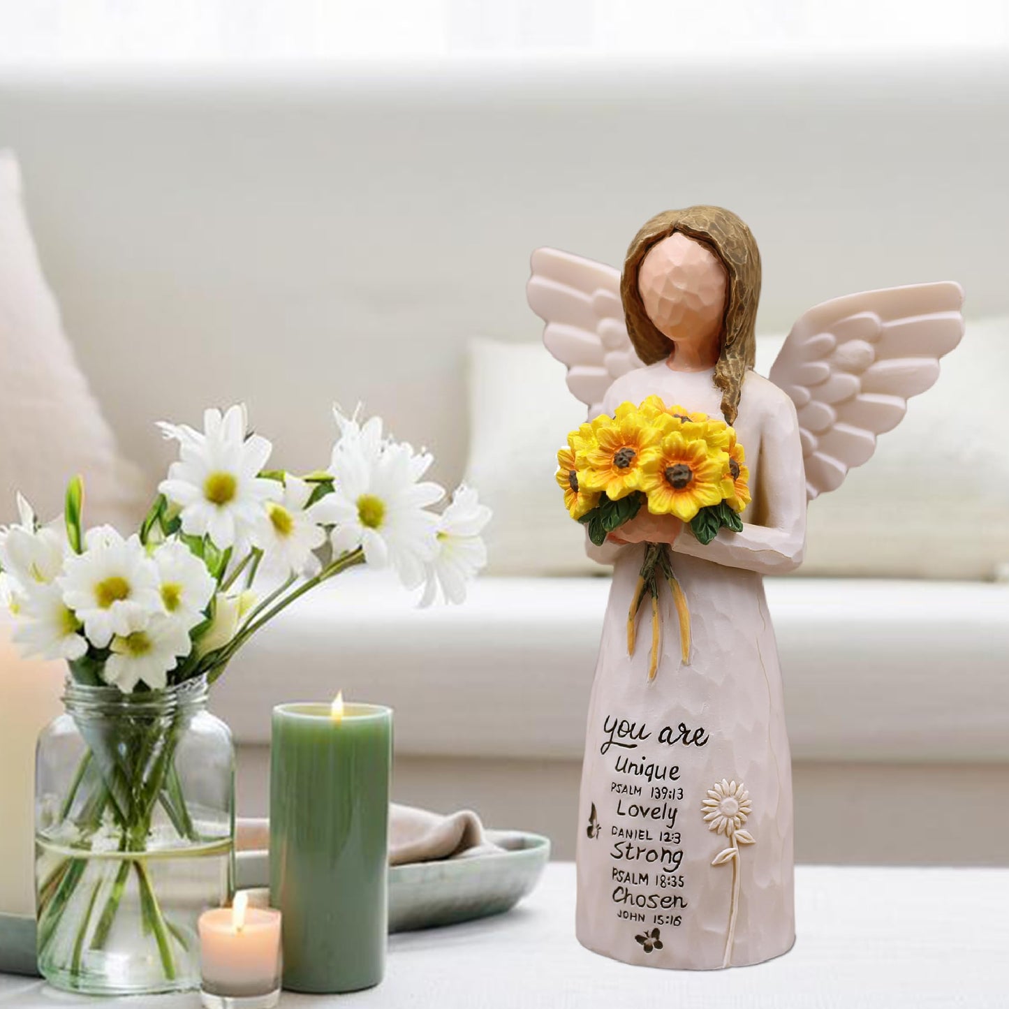 AUMELO Christian Gifts for Women Birthday Unique, Religious Gifts for Women, Friends, Mom, Sister-Spiritual Inspirational Gift, Hand-Painted Sunflower Angel Figurine