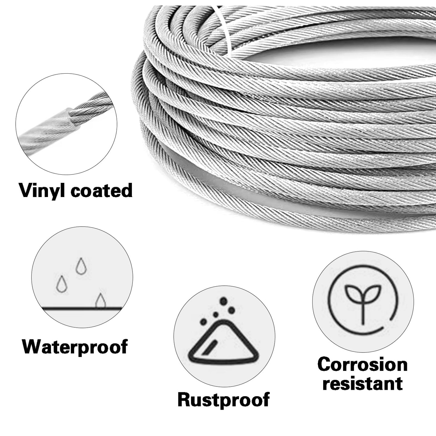 Shineyoo 1/8" Wire Rope Kit,Steel Wire Cable,200FT Turnbuckles for Cables Wire,Vinyl Coated Stainless Steel Cable Wire for Outdoor,Garden,Kitchen,Craft with Turnbuckle