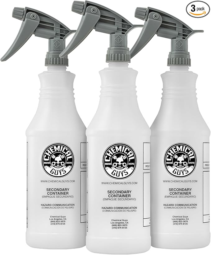 Chemical Guys (Acc_130_03 Professional Chemical Resistant Heavy Duty Bottle and Sprayer - 32 oz. Capacity, (Pack of 3)