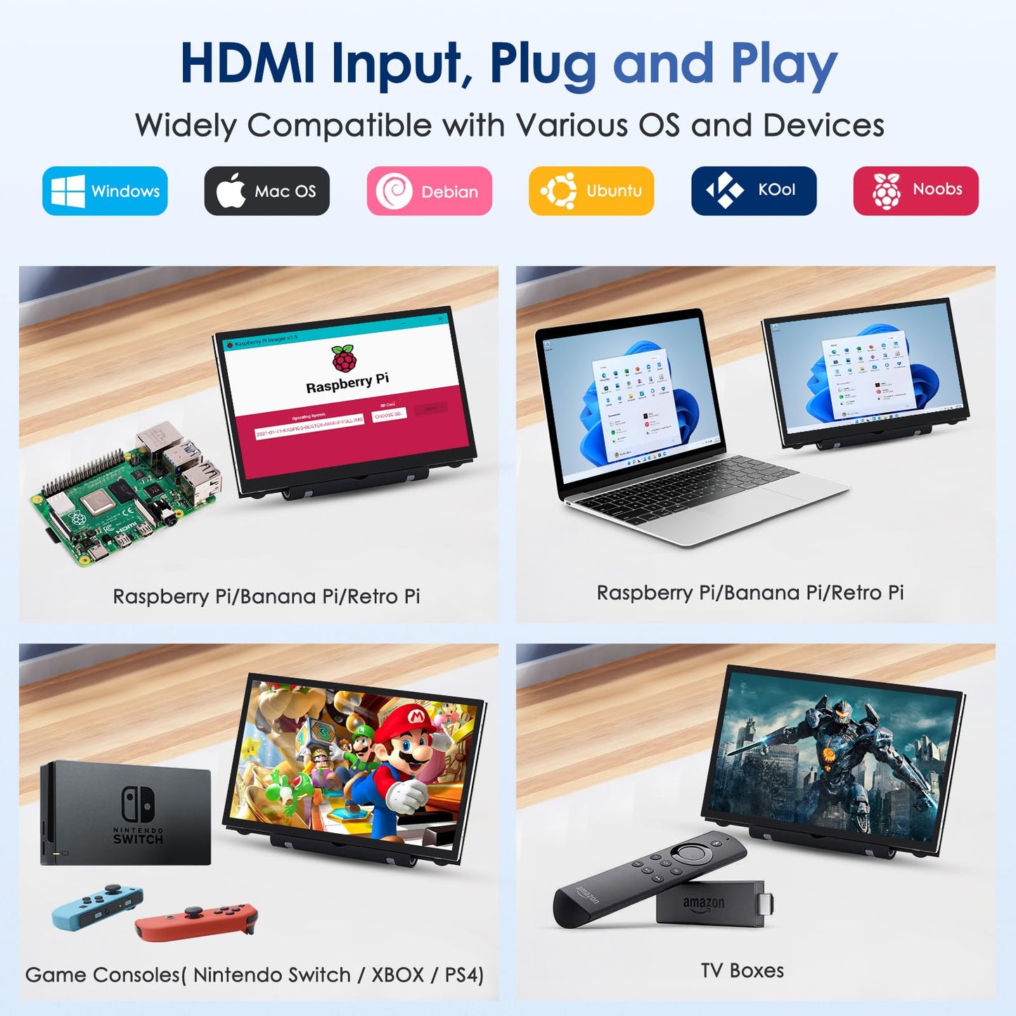 Hmtech 7 Raspberry Pi Screen, 800X480 Hdmi Small Monitor With Dual-Speaker, Lcd Screen Display For Raspberry Pi 4/3/2/Zero/B