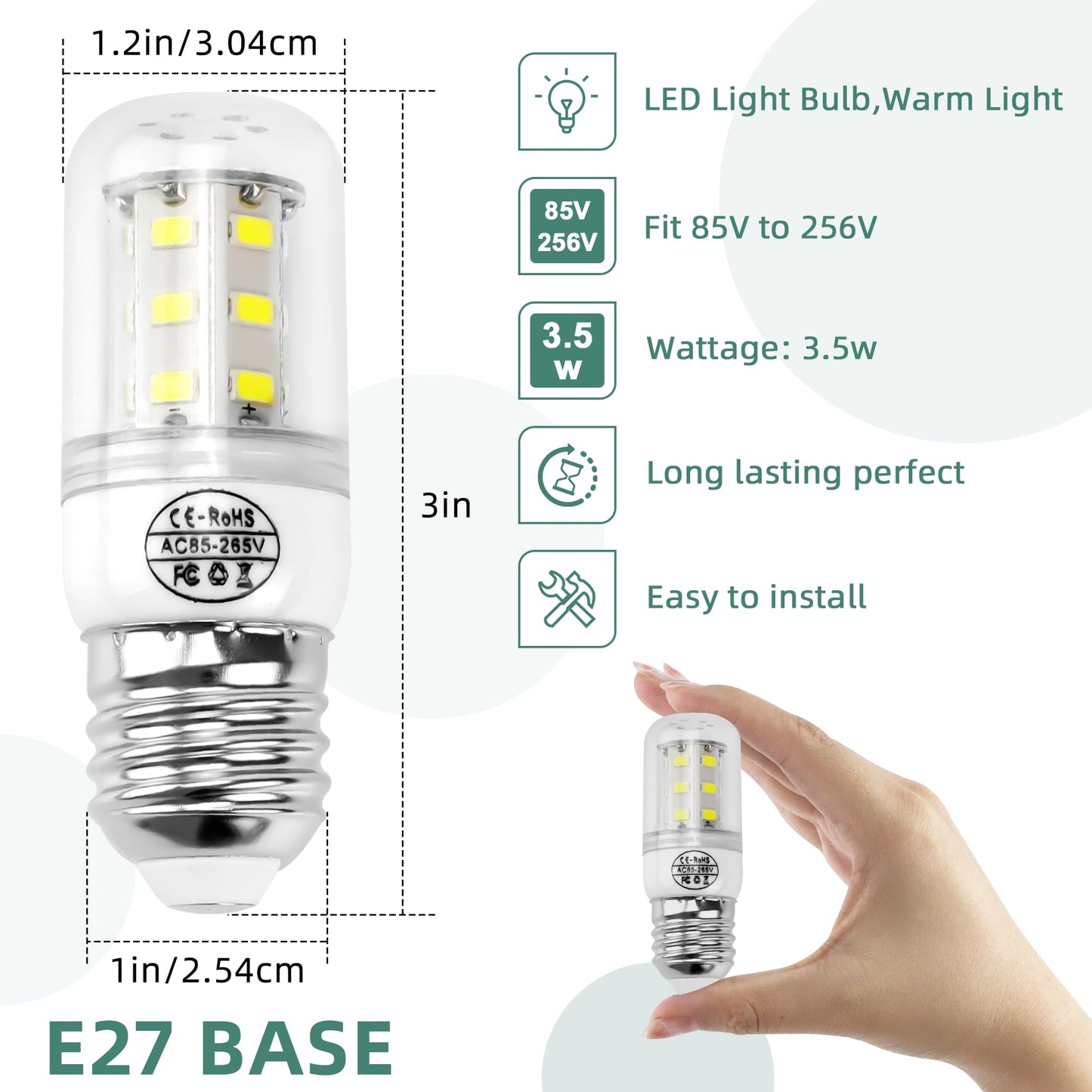 AMI PARTS KEI D34L Refrigerator Bulb 5304511738 E27 LED Refrigerator Light Bulb 3.5W Compatible with frig.idaire Kenmore Light Bulb AP6278388 PS12364857 (85V-265V White Light*2 Pice)