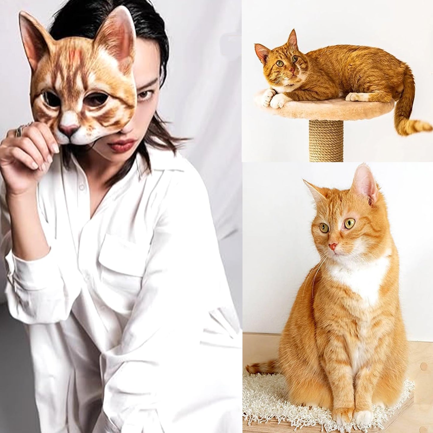 Valpeak 3D Cat Mask, Cat Headband, and Funny Cat Socks with cat Tails (Orange cat three-piece)