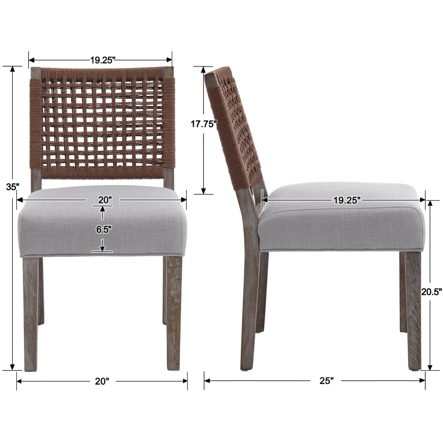 chairus upholstered Dining Chairs Set of 2, Farmhouse Dining Room Chairs Grey Kitchen Chairs with Low Woven Rope Back Wooden Side Chair for Kitchen Dinning Room Restaurant - Linen, Dark Grey