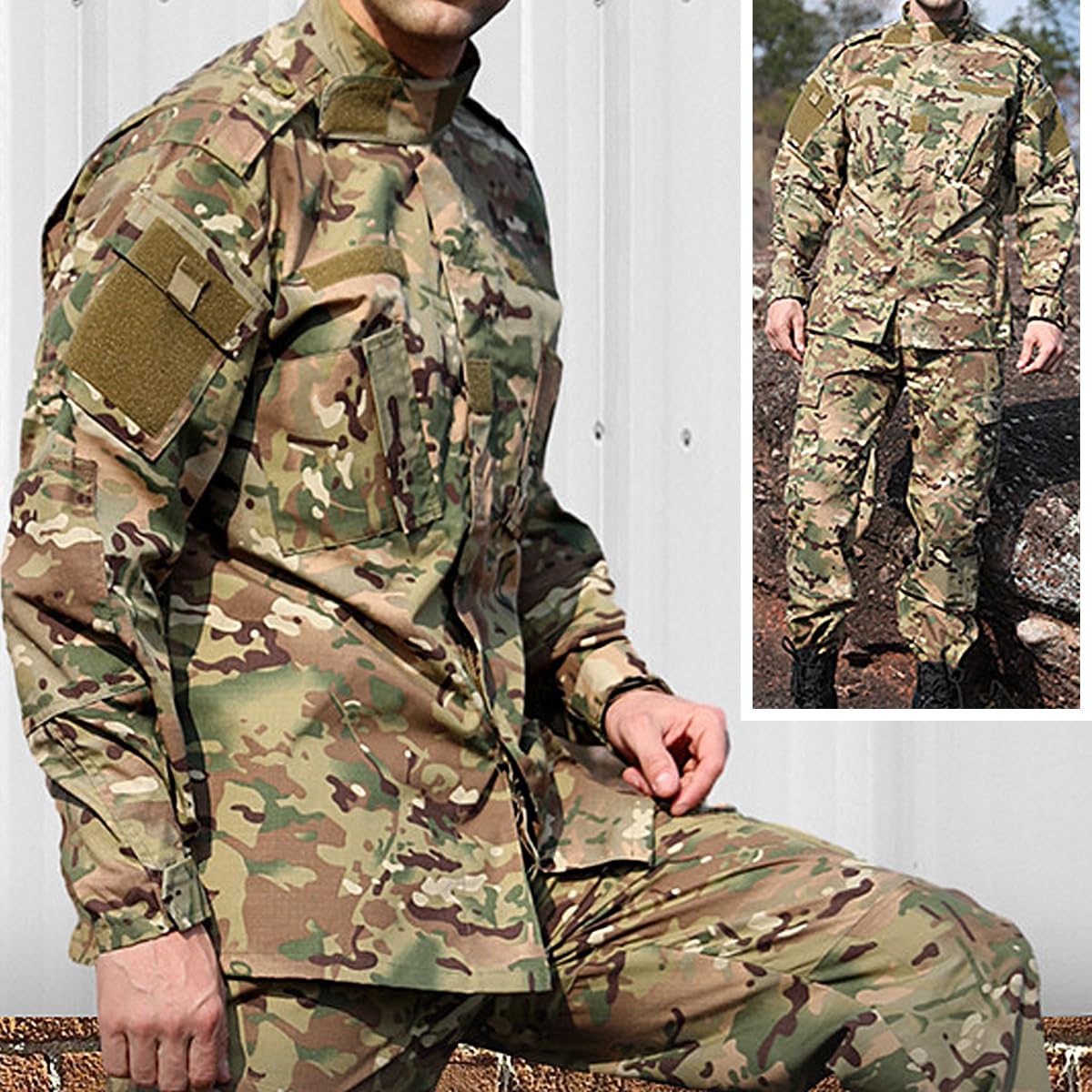 HANSTRONG GEAR Men Tactical BDU Combat Uniform Jacket Shirt & Pants Suit for Army Military Airsoft Paintball Hunting Shooting War Game MC (XXL)