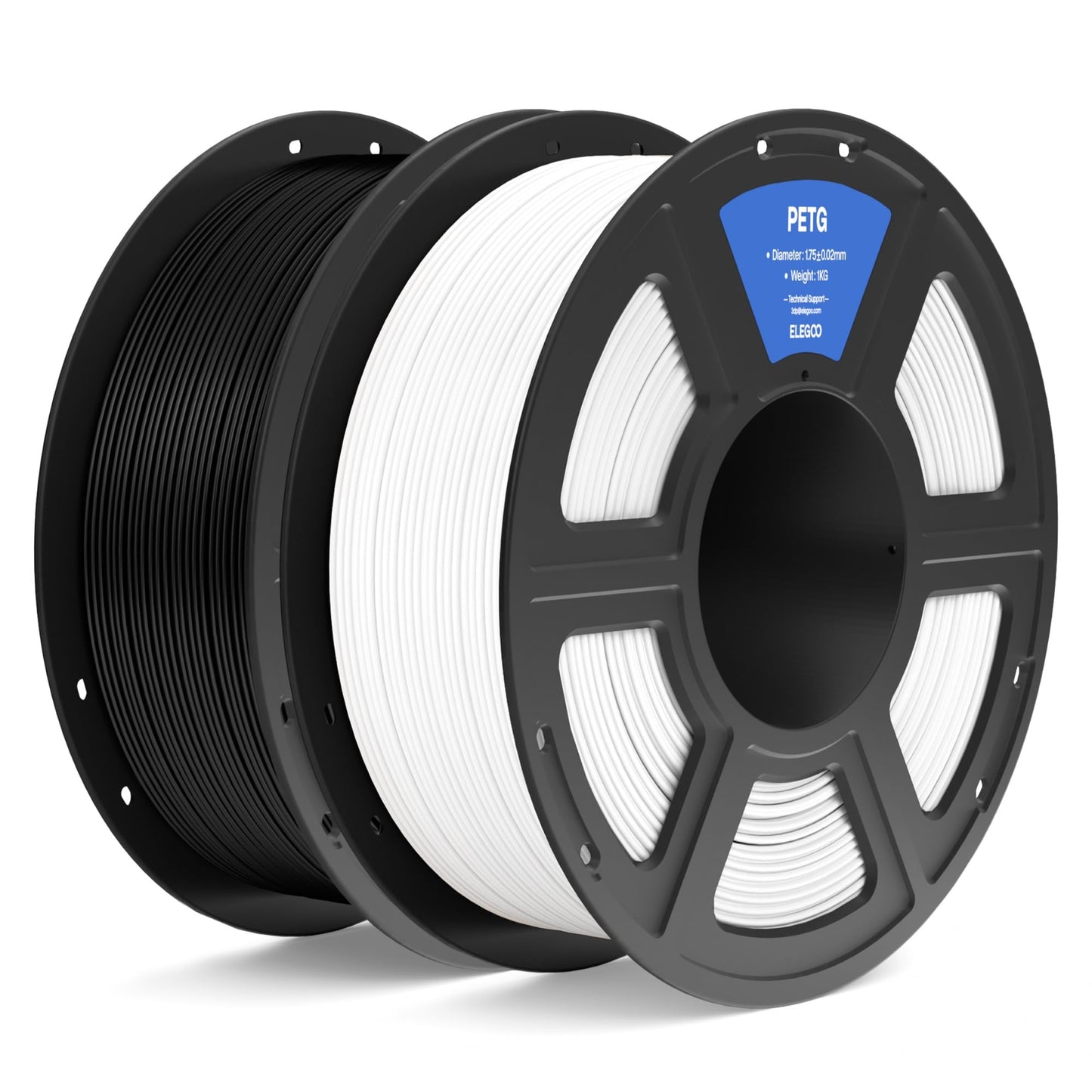 ELEGOO PETG Filament 1.75mm Black & White 2KG, 3D Printer Filament Dimensional Accuracy +/- 0.02 mm, 2pcs 1kg Spool(2.2lbs) Fits
