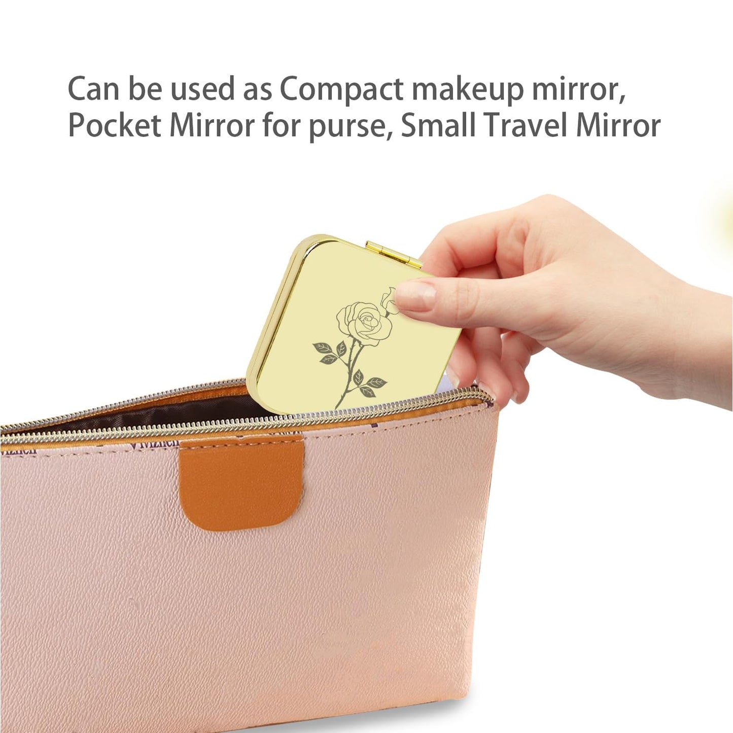 PDOZV Small Compact Mirror, Gold Square 2.8 2.8 Metal Frame Double Sided 1X/2X Mirror for Purse Can be Used as Gifts for