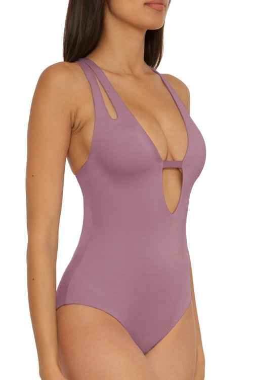BECCA Color Prism - Women's One Piece Swimsuit, Cut-Out, Adjustable, Bathing Suits for Women, Fig, Medium