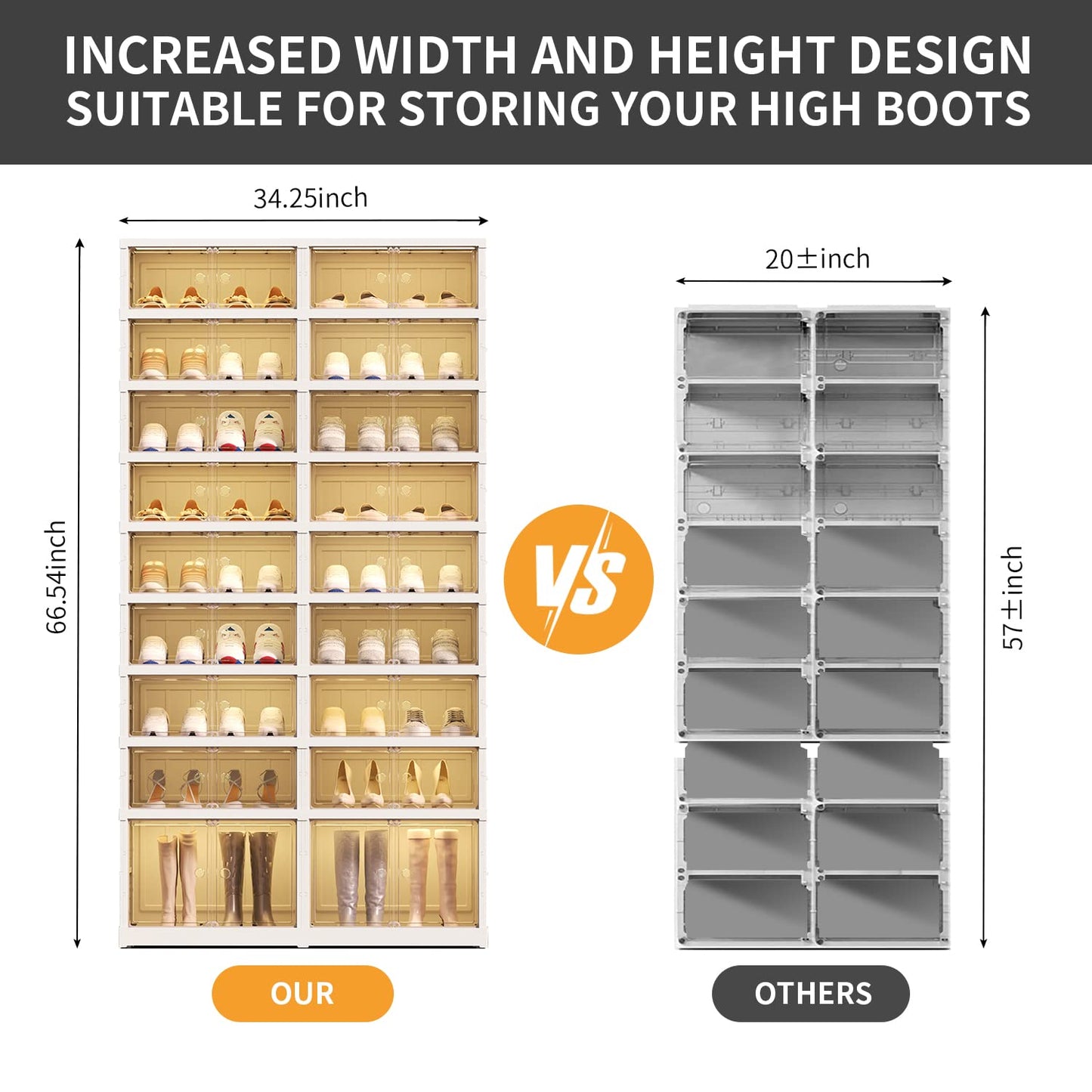 CIMLORD 9-Tier Foldable Shoe Rack Organizer for Closet,36Pairs Collapsible Plastic Shoe Shelf,Large Shoes Cabinet with Door,Clear Stackable Storage Box Easy Assembly