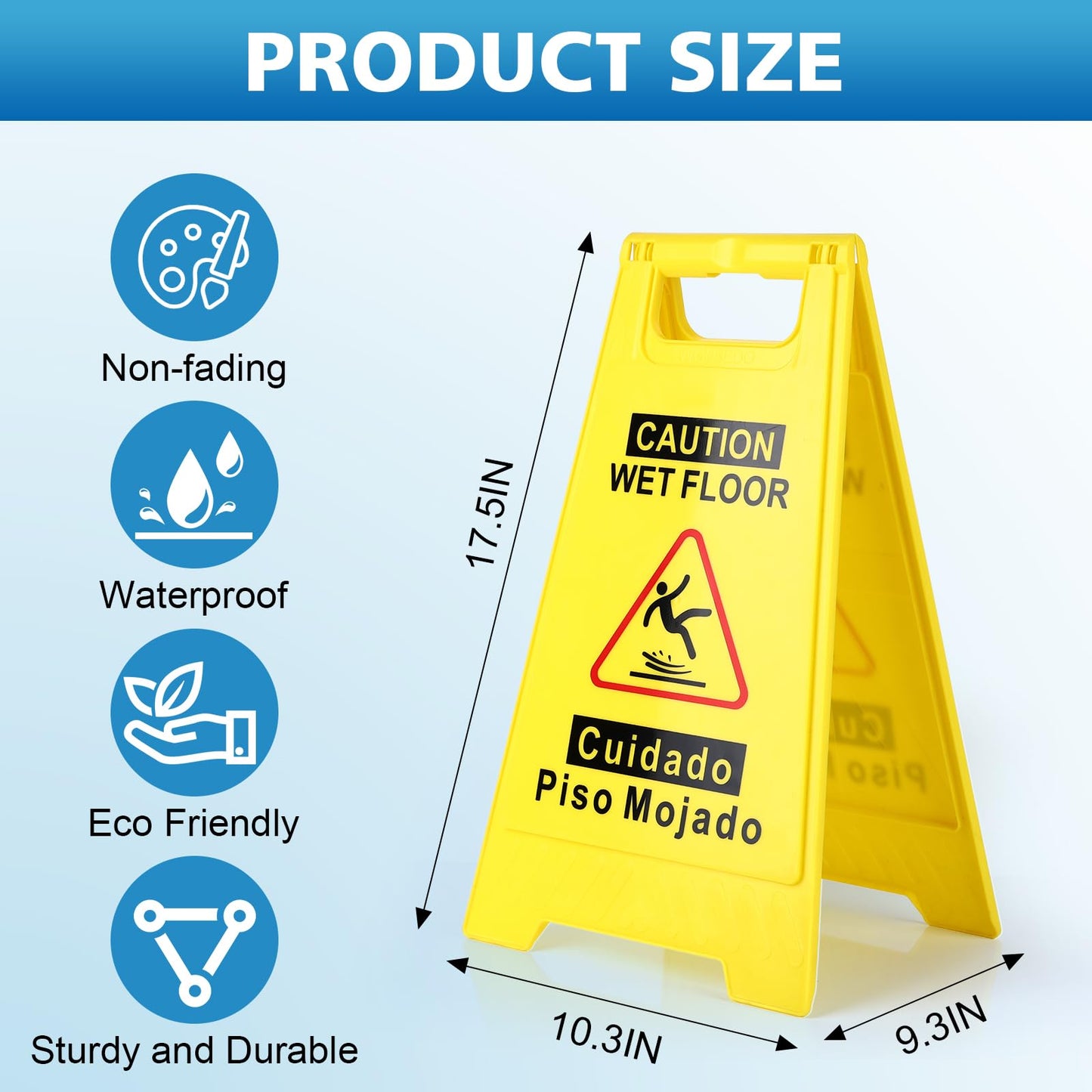 WOUSEDO 6-Pack Caution Wet Floor Sign,17.5" Height,Bright Yellow Double-Sided Folding A-Shaped Frame Design, Bilingual Caution Message