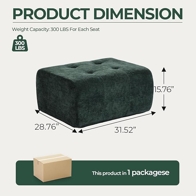 YAAREE Cloud Ottoman, Modern Boneless Modular Footstool for Modular Sectional Couch for Living Room, No Assembly, Green