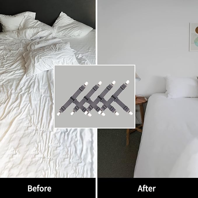 Fitted Sheet Straps 4 PCS Sturdy Bed Sheet Clips Keeping Sheets in Place Sheet Suspenders Fitted Sheet Clips Grey