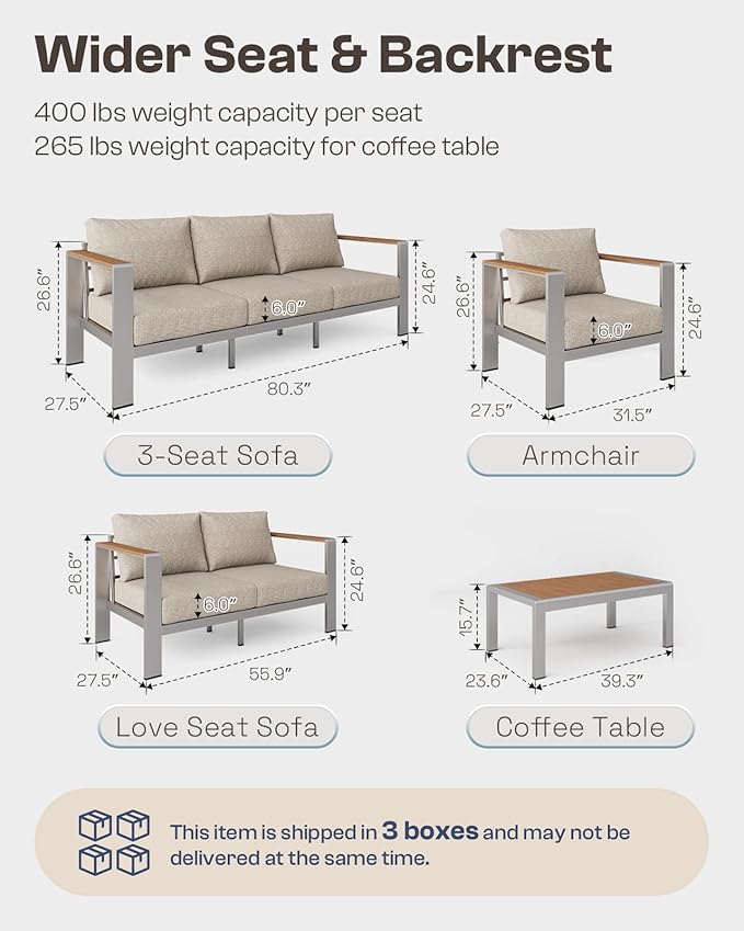 Oasbira Aluminum Outdoor Patio Furniture Loveseat, All-Weather Outdoor Patio Sofa with Washable Thick Cushion, Patio Sofa Couch for Porch, Balcony, Deck, Yard, Silver