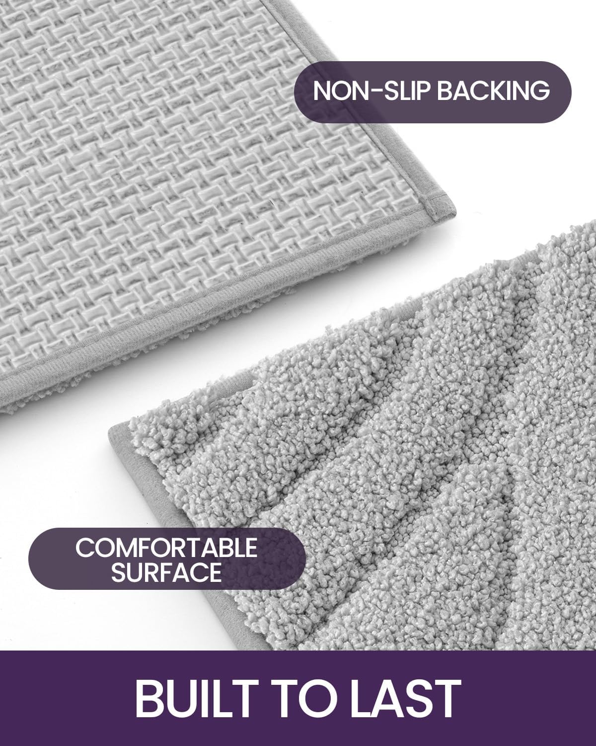 DEXI Bathroom Rugs 24x36, Extra Soft Absorbent Bath Mat, Non Slip Bathmat for Bathroom Floor, Machine Washable Rugs for Shower Floor, Light Grey
