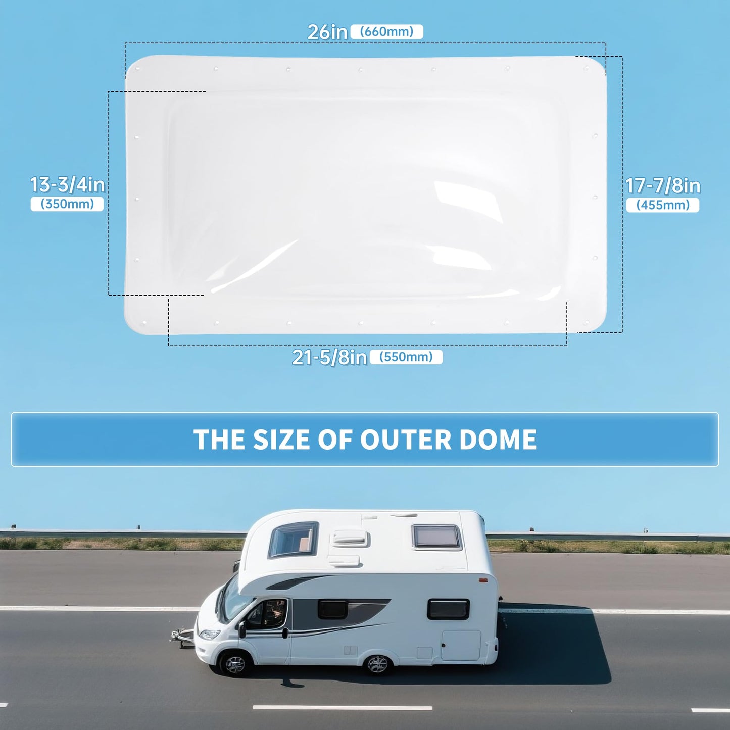 HECASA RV Skylight Replacement Bundle, White Outer Dome 18" x 26" (Fits 14" x 22" Openings) + Inner Dome 14" x 22" (2PCS) for Camper, Motorhome & RV Shower