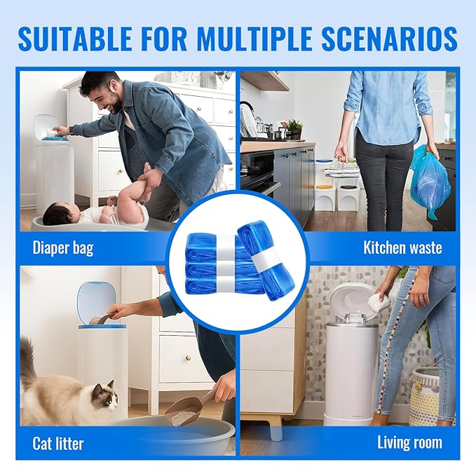 Compatible with Diaper Genie Pails Diaper Pail Refills | 3 Pack Lemon Scent Continuous Long-Roll Liner Refills | Leak-Resistant Odor-Control Disposal Bags for Baby | Easy Cut & Tie Design