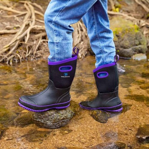 Trudave Rubber Boots for Women, Mid Calf Rain Boots, Womens Waterproof Boots, Neoprene Insulated Outdoor Work Mud Boots for Hunting Farming Gardening Fishing, Purple, Size 9
