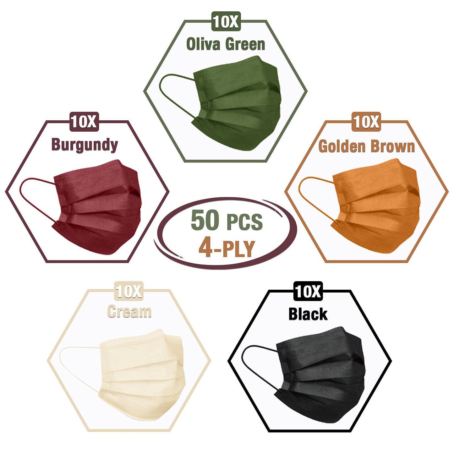 FriCARE Face Masks Disposable for Adults, 4 Ply ASTM Level 3, Allergy Protection, Individually Wrapped, 50 Pack, Assorted Fall