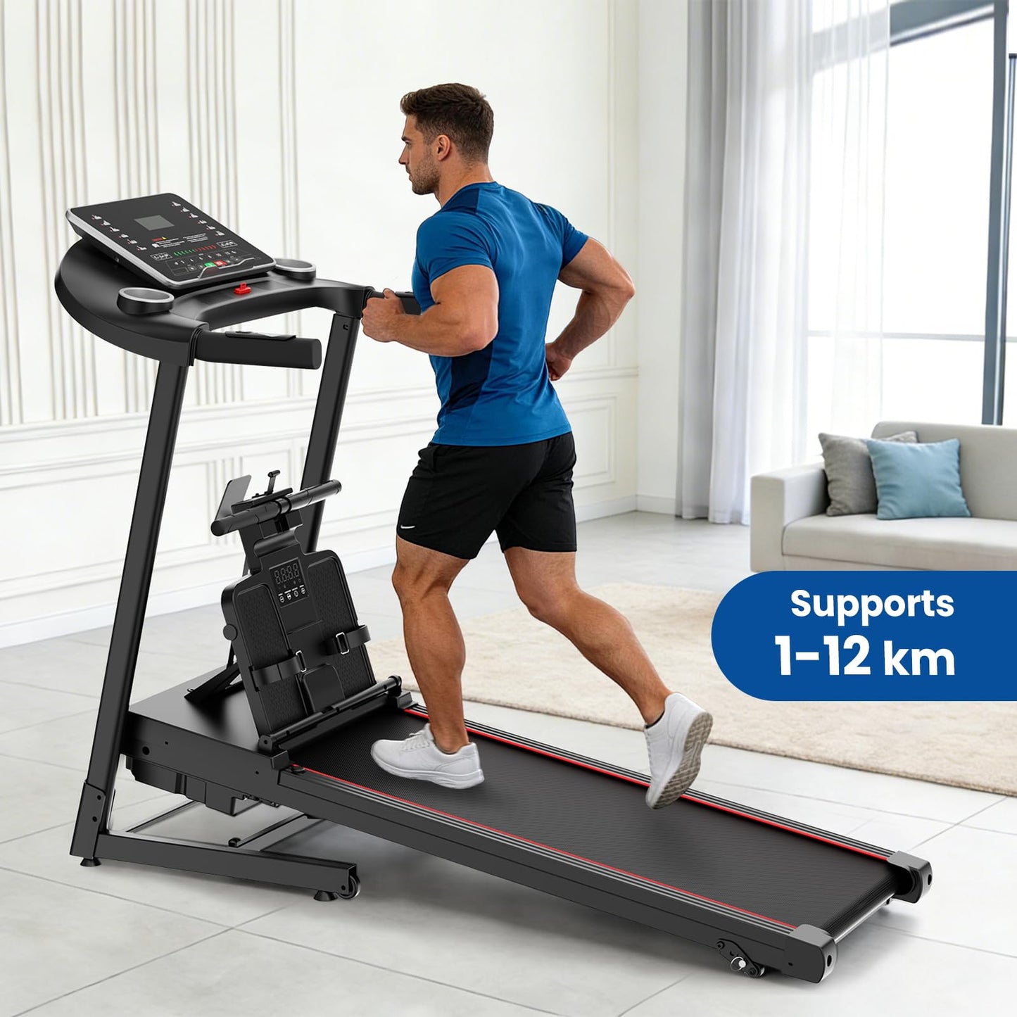 RECOVION 2-in-1 Treadmill and Rowing Machine Combines Running and Rowing for Aerobic Exercise with Adjustable Resistance, Space-Saving Full-Body Workout Machine