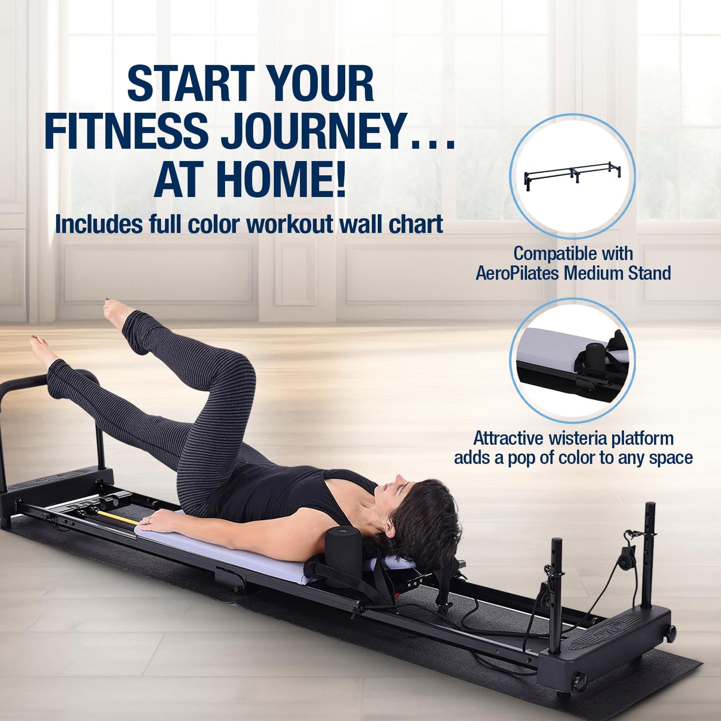 AeroPilates Reformer 4420 Plus Floor Mat - Pilates Reformer Workout Machine for Home Gym - Cardio Fitness Rebounder - Foldable - 300 lbs Weight Capacity