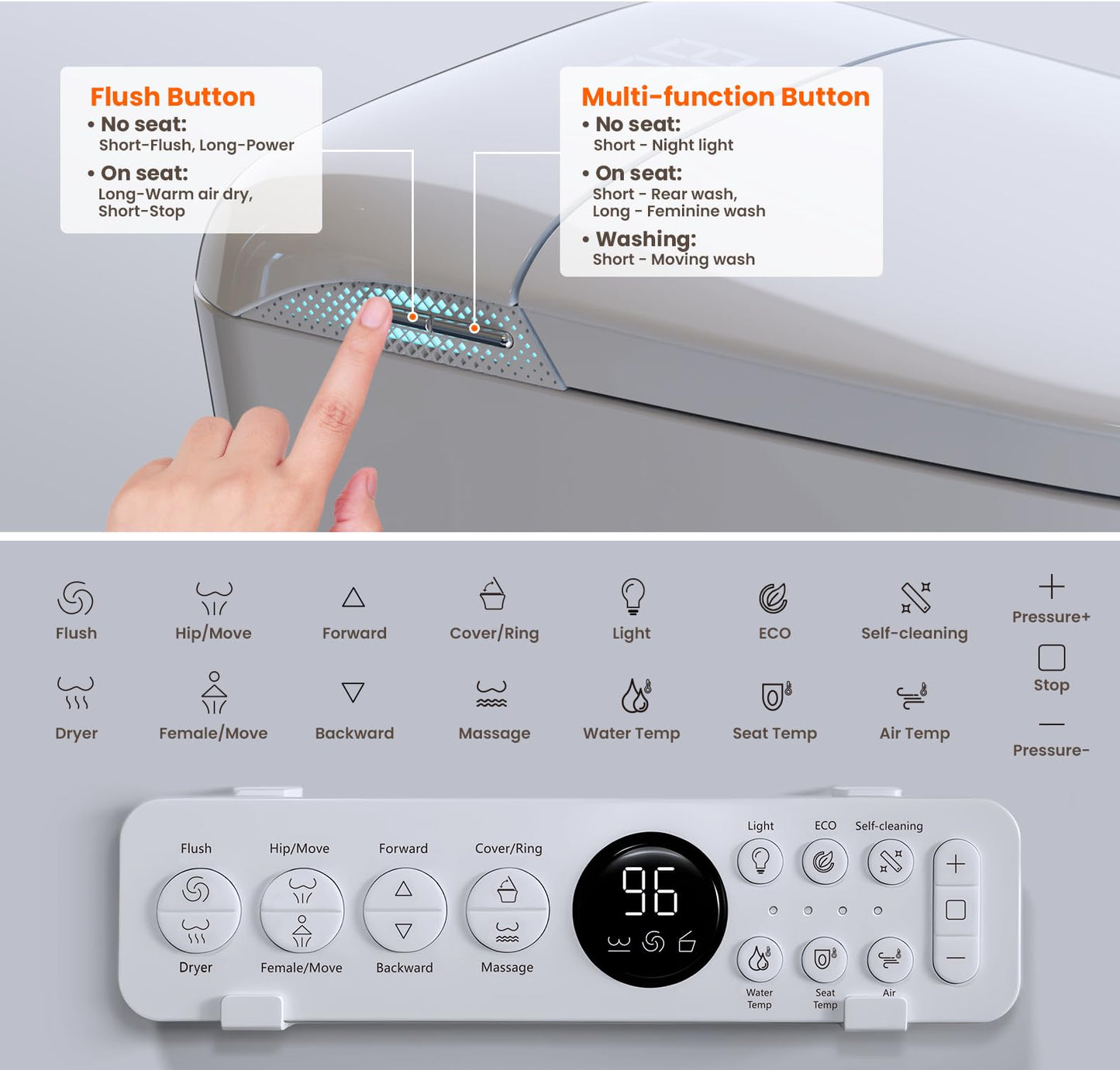 Smart Toilet with Tank, No Water Pressure Limit, Automatic Lid Open/Close, Foot Sensor Bidet Toilet, Built-in Fragrance, Warm Air Dryer, ADA Compliant Height Bidet Toilet for Bathroom