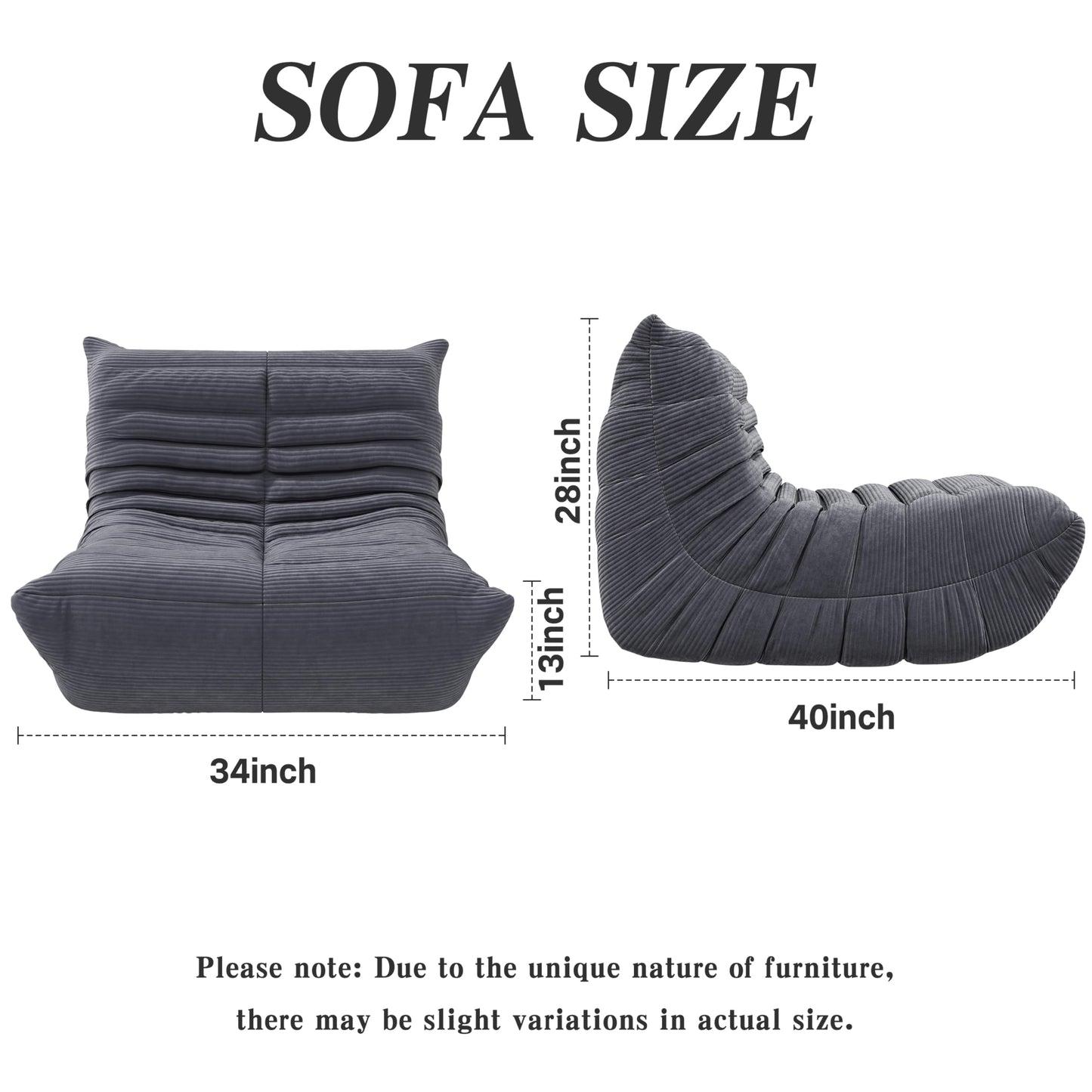 Swbvs Bean Bag Chair, Lazy Floor Sofa Couch for Adults and Kids, Fireside Chair with Ergonomic Design, Memory Foam Lounge Chair for Living Room Bedroom, Office, Grey